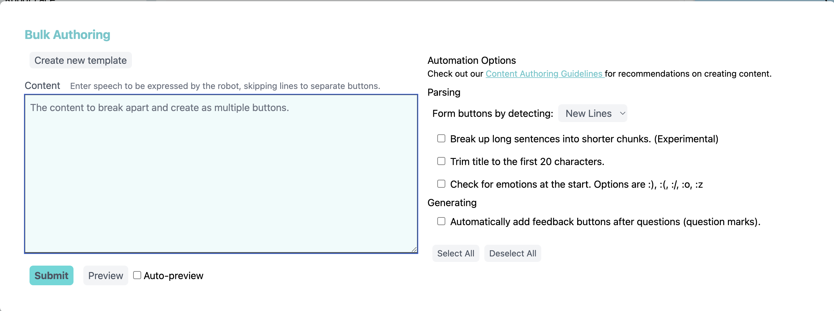 The bulk authoring interface